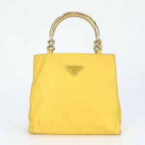 Prada Tessuto nylon tote bag triangle logo gold handles Shoulder